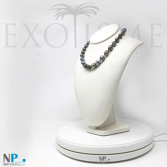 Authentique collier de perles de Tahiti, forme baroque, de 8,0 à 10,9 mm, longueur 43 à 44 cm